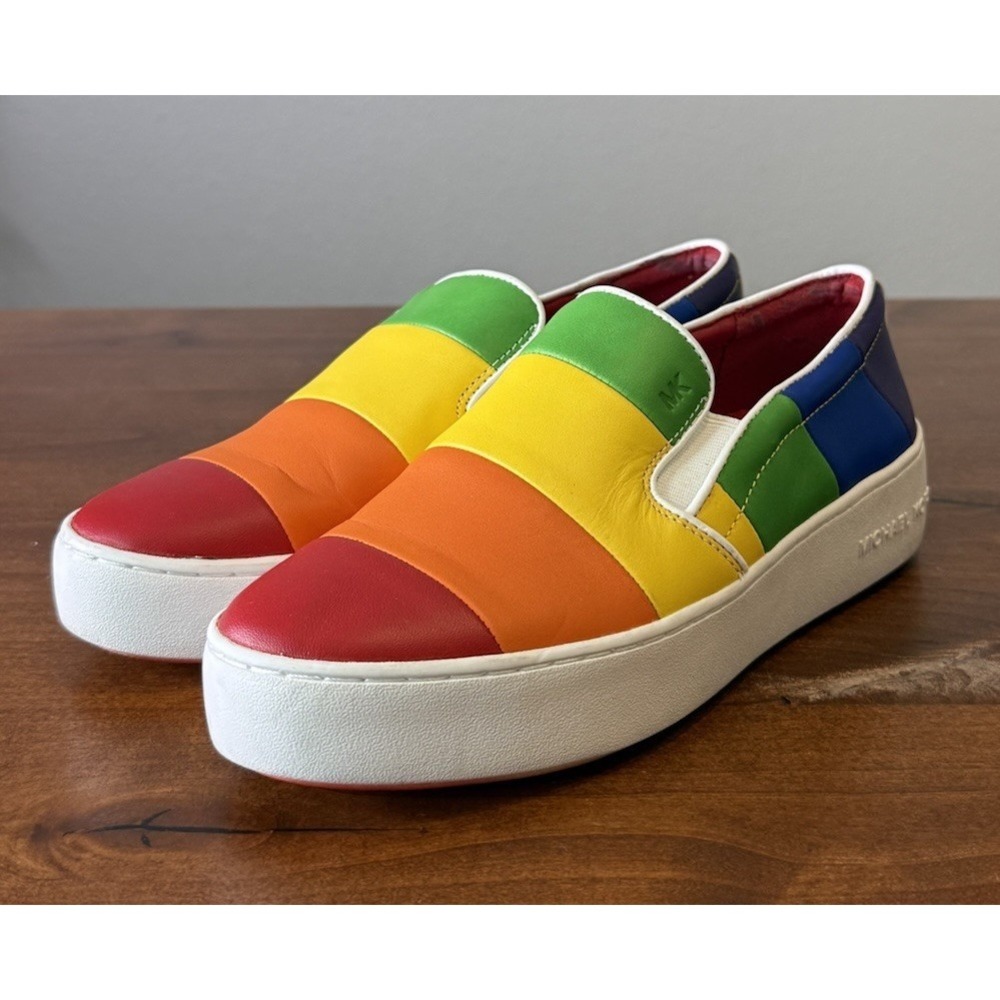 Michael Kors Dylan Rainbow Pride Collection Leather Slip-On Sneakers Size 9.5